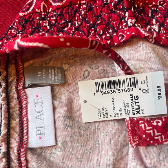 Girls’ soft summer dress for a play date or a pool. Red with white & blue prints - Picture 3 of 7